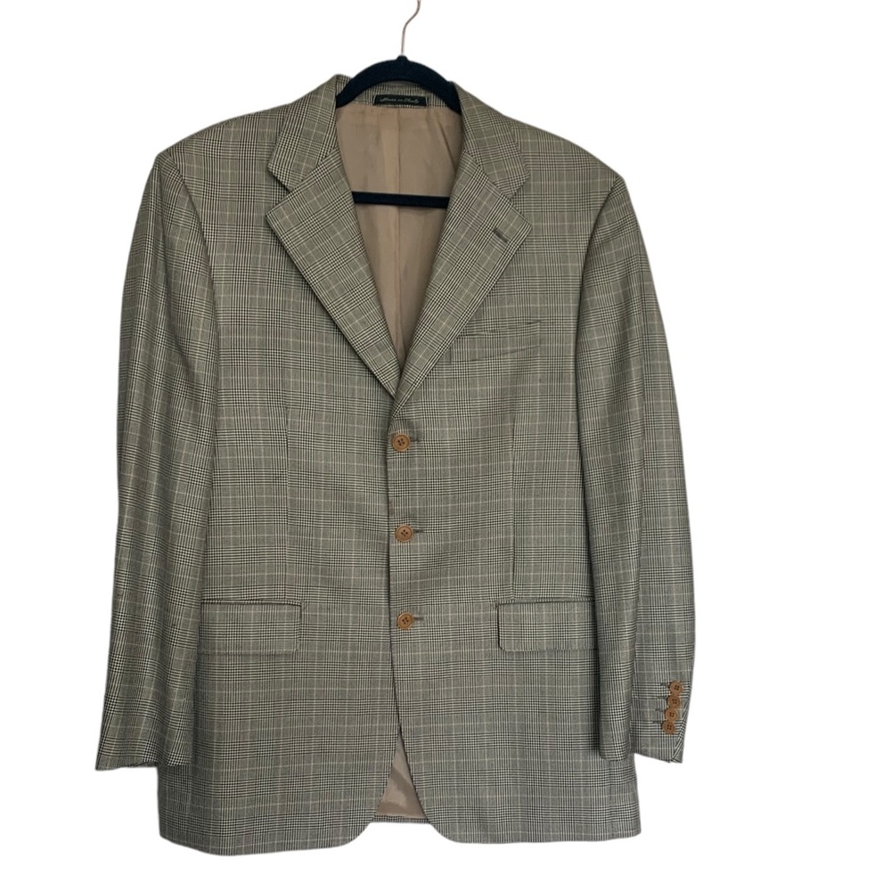 Faconnable Plaid Silk Virgin Wool Blend Blazer Sz 52